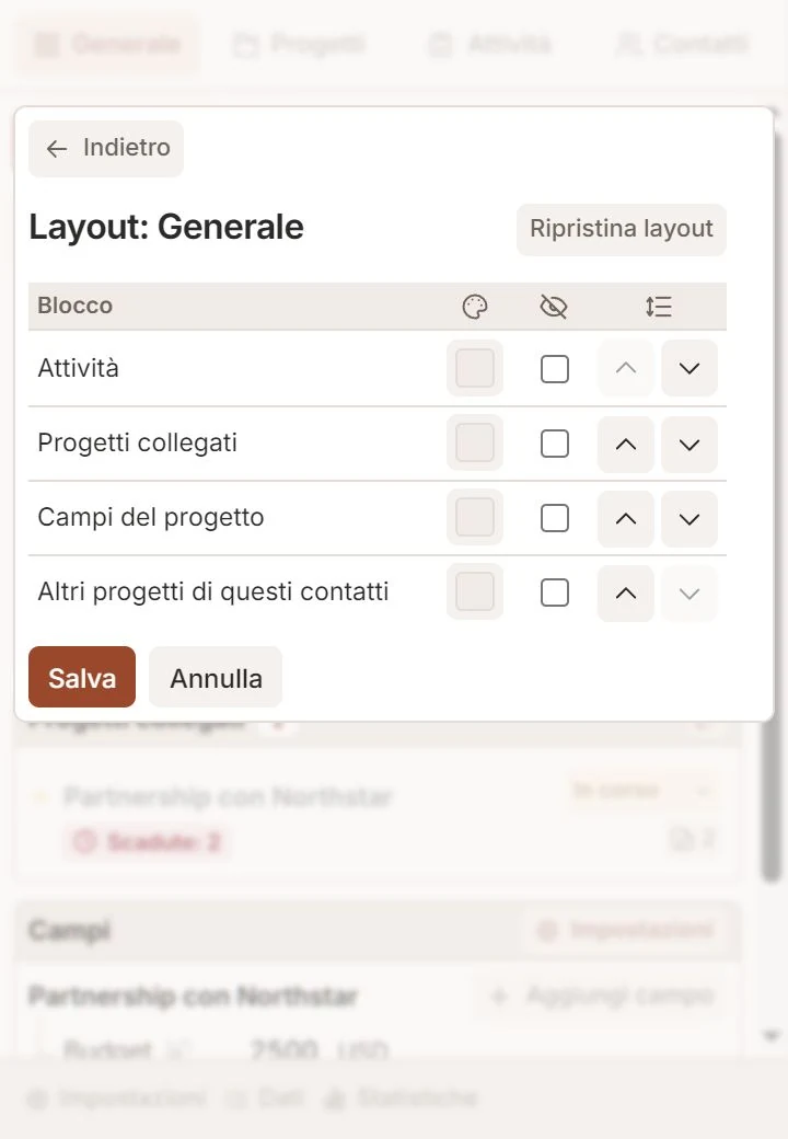 Editor Talvu con colori, visibilità e ordine dei blocchi