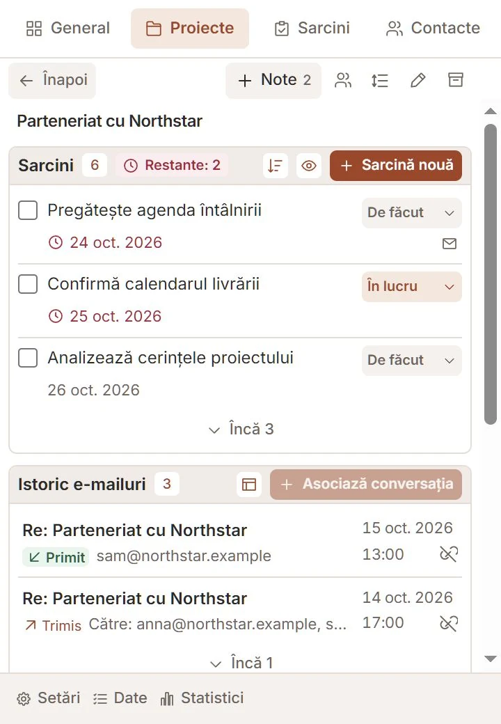 Proiect Talvu cu sarcini, istoric de e-mailuri și acces la note
